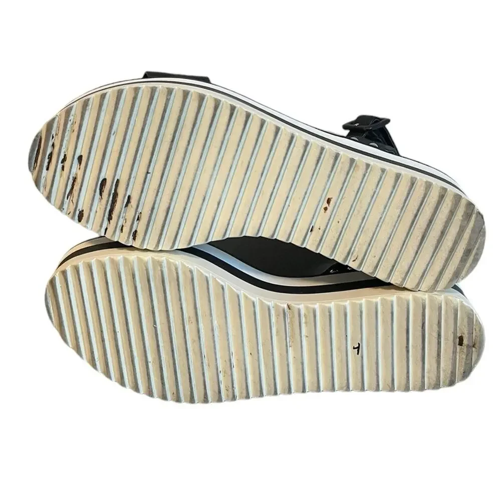 STEVE MADDEN Marco Black/White Leather Platform Ankle‎ Strap Sandal Size 10